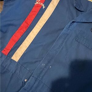 Blue Chevy Men's Vintage coveralls with Red and White Stripes hand embroidered